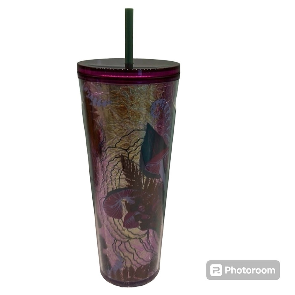 NWT STARBUCKS 2022 Fall Berry Woodland Mushroom Floral Gold Foil Tumbler. 24oz